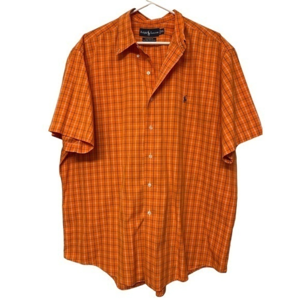 Vintage Ralph Lauren Orange Stripe Plaid Polo Shirt Size XXL EUC/Like New #1812